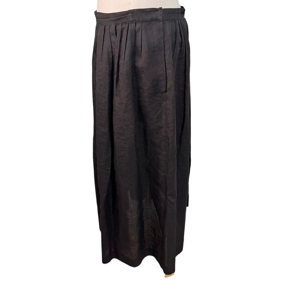 Vintage Bugardi Black 100% Linen Pleated Midi Skirt Pockets Minimalist size M - Picture 6 of 10